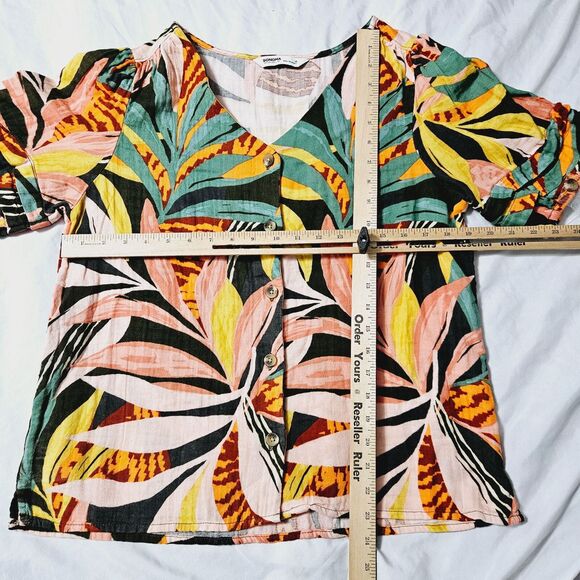 Sonoma Womens Button Up Blouse Multi-Color Size Medium 100% Cotton Short Sleeve - Picture 3 of 14